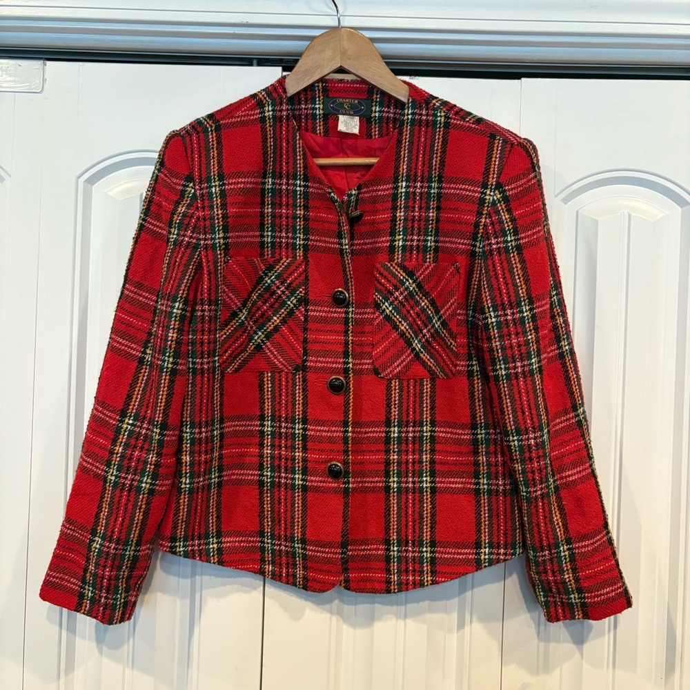 Charter Club Red Plaid Jacket Size‎ 6